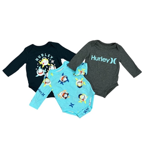 Hurley Baby Shark 3-piece Long Sleeve Bodysuit Set - Size 3M - Picture 2 of 9